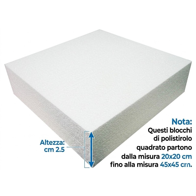 Base per Torte in Polistirolo Quadrata – Supporto Professionale per Cake Design (H 2,5 cm)