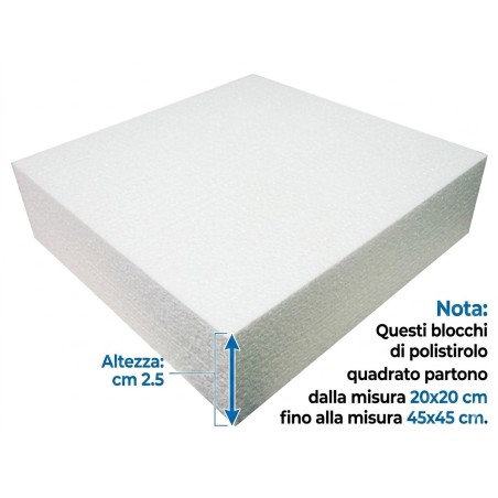 Base per Torte in Polistirolo Quadrata – Supporto Professionale per Cake Design (H 2,5 cm)