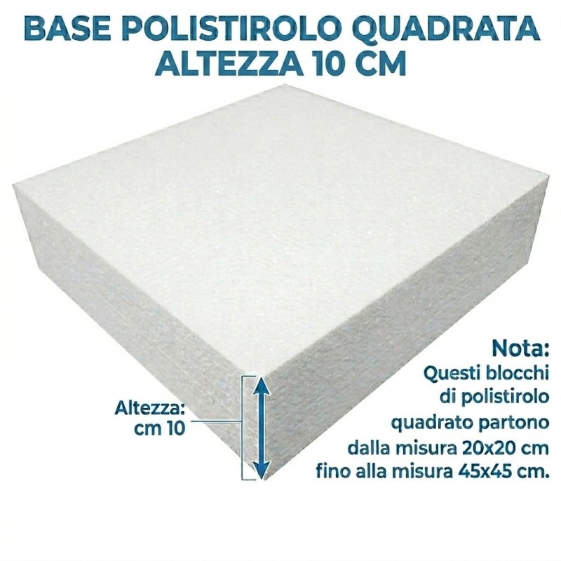 Base per Torte in Polistirolo Quadrata – H 10 cm – Supporto Rigido per Cake Design