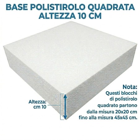 Base per Torte in Polistirolo Quadrata – H 10 cm – Supporto Rigido per Cake Design