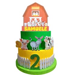 Torta Scenografica Gigante Tema Vecchia Fattoria Personalizzata – 70 cm – Decorazione Compleanno Bambini con Animali 3D