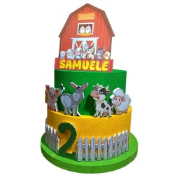 Torta Scenografica Gigante Tema Vecchia Fattoria Personalizzata – 70 cm – Decorazione Compleanno Bambini con Animali 3D