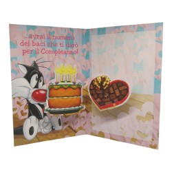 "Biglietto di Auguri Pop-Up 3D Looney Tunes con Gatto Silvestro – Cartolina di Compleanno Divertente con Effetto Sorpresa"