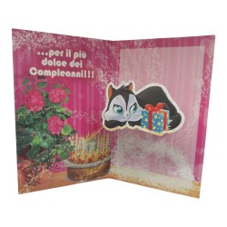 "Biglietto di Auguri Pop-Up 3D Looney Tunes – Simpatica Gattina con Torta di Compleanno"