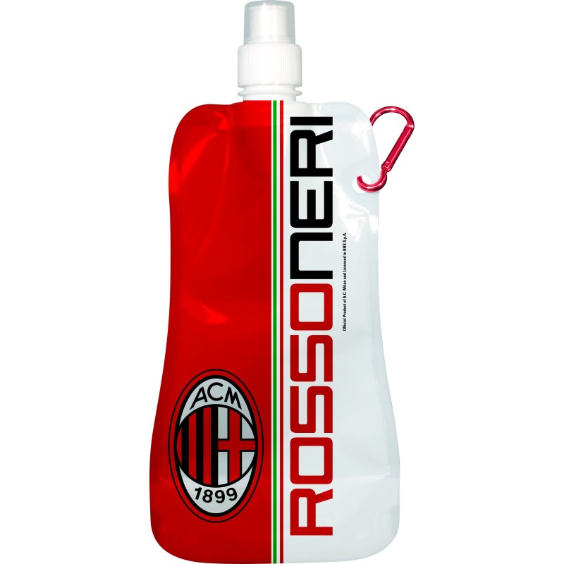 Borraccia pieghevole in plastica PTE con moschetto in alluminio AC.MILAN Ufficiale 480 cl Sport Scuola e Tempo Libero
