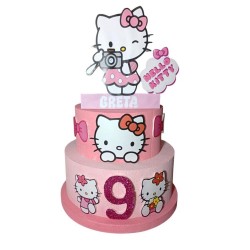 Torta Decorativa Hello Kitty Rosa in Polistirolo 70 cm – Personalizzata con Nome e Numero Glitter – Festa di Compleanno Bambina