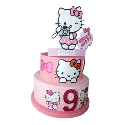 Torta Decorativa Hello Kitty Rosa in Polistirolo 70 cm – Personalizzata con Nome e Numero Glitter – Festa di Compleanno Bambina