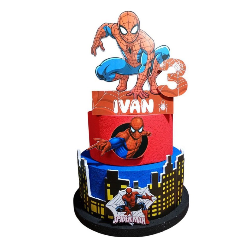 Torta Scenografica Spiderman in Polistirolo 70 cm – Personalizzata con Nome ed Età – Decorazione Compleanno Bambino