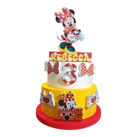 Torta Scenografica Minnie Pois Personalizzata con Nome e Età 70 cm – Torta Finta in Polistirolo per Compleanno Bambina
