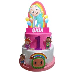 Torta Scenografica Compleanno Bambino Personalizzata Cocomelon con Nome ed Età – Polistirolo Decorativo 3D