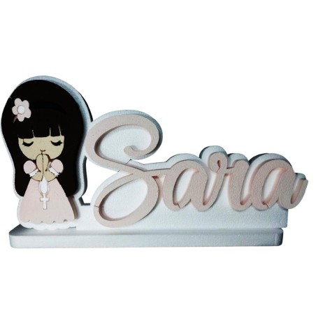 Decorazione Centro Tavolo Comunione Personalizzata 70cm – Bambina/o che Prega con Nome in Evidenza, Elegante Base d’Appoggio