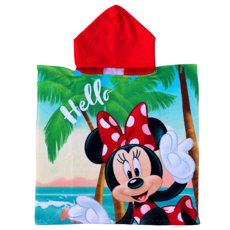 Poncho Mare Bambina Minnie Disney 110x55 cm – Accappatoio Microfibra con Cappuccio, Asciugatura Rapida