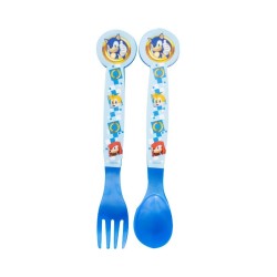 Set Scuola Asilo Sonic 5 Pezzi Scuola Materna con Zaino 28 cm, Borraccia, Porta Merenda, Tovaglietta e Posate