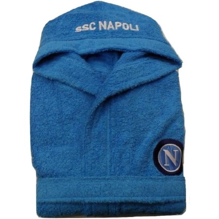Accappatoio Bambino SSC Napoli 7-8 Anni con Cappuccio e Tasche – Spugna 100% Cotone –