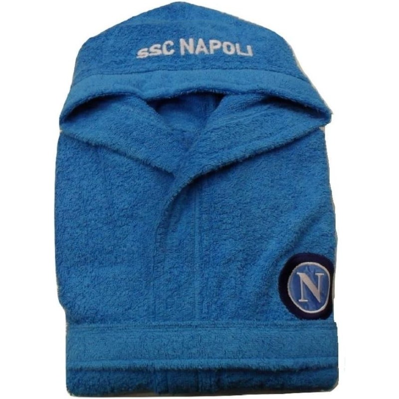 Accappatoio Bambino SSC Napoli 9-10 Anni con Cappuccio e Tasche – Spugna 100% Cotone –