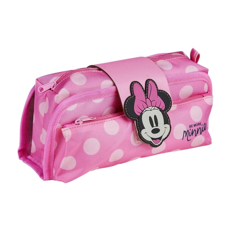 Astuccio Portapenne Minnie Disney – Rosa con Faccina 3D, Chiusura in Velcro e Zip – Bambina Scuola