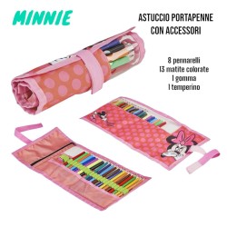 Astuccio Arrotolabile Minnie Disney con Accessori – Portapenne Bambina 8x20x8 cm Completo