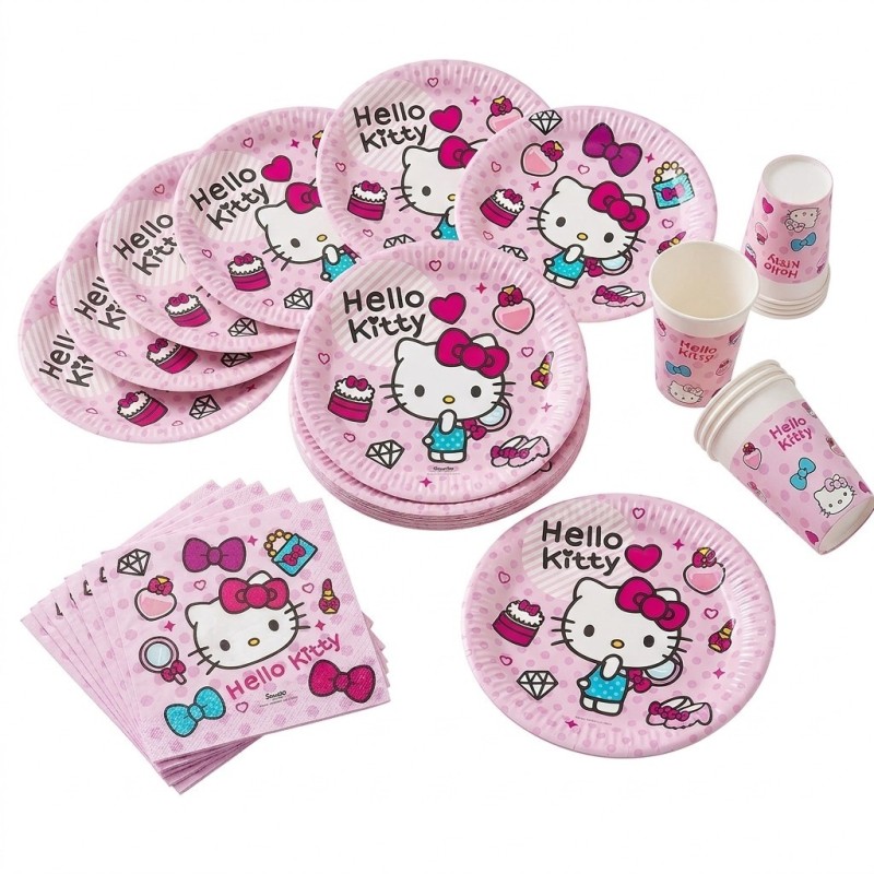 Coordinato Tavola Hello Kitty Fashion – Kit Festa per 8, 16, 24, 32 o 40 Invitati