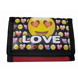 Portafoglio Bambini Emoji Smile Love – Chiusura in Velcro, Compatto con Scomparti Interni 14x10 cm