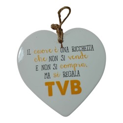 Cuore in Ceramica Bianca con Frase “TVB” – Decorazione da Appendere 15x14 cm – Idea Regalo