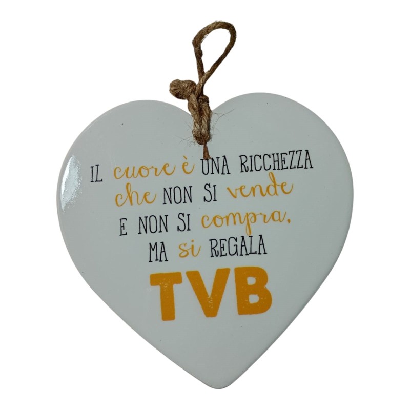 Cuore in Ceramica Bianca con Frase “TVB” – Decorazione da Appendere 15x14 cm – Idea Regalo