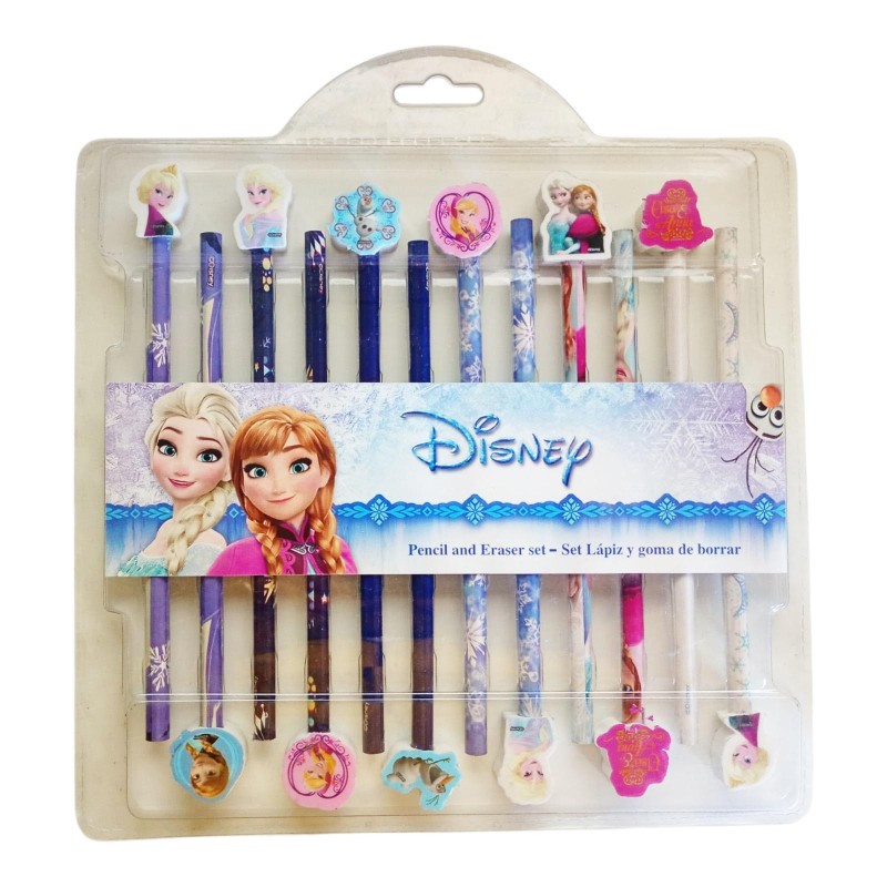 Set 12 Matite Frozen Disney con Gomme Sagomate – Maxi Blister Regalo e Pensierini Fine Festa Bambina