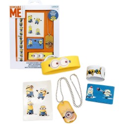 Set Accessori Minions 5 pezzi – Braccialetti, Collana e Adesivi – Scatola Regalo Fan Minions