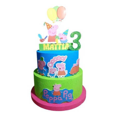 Torta Scenografica Peppa Pig Personalizzata con Nome e Numero – Decorazione Compleanno Bambina – 3 Piani in Polistirolo 70cm