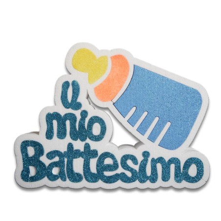 Scritta in Polistirolo il Mio Battesimo con Biberon Celeste 30x40Cm Decorazione Centro Tavola