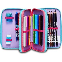 Astuccio 3 Zip Lilo & Stitch Seven - Set Scuola Bambini 43 Pezzi con Matite, Pennarelli, Forbici, Penne - Portapenne Disney