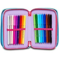 Astuccio 3 Zip Lilo & Stitch Seven - Set Scuola Bambini 43 Pezzi con Matite, Pennarelli, Forbici, Penne - Portapenne Disney