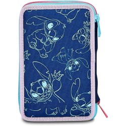 Astuccio 3 Zip Lilo & Stitch Seven - Set Scuola Bambini 43 Pezzi con Matite, Pennarelli, Forbici, Penne - Portapenne Disney