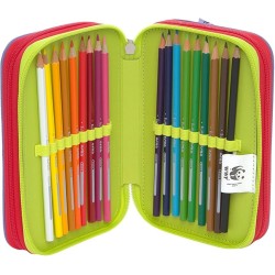 WWF Astuccio Scuola 3 Zip Cucciolo Lupo – Completo di Matite, Pennarelli, Pastelli, Righello e Accessori – 14x21 cm