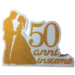 Centro Tavola in Polistirolo “50 Anni Insieme” Glitter Oro – Decorazione Nozze d’Oro, Anniversario Matrimonio 40x25 cm