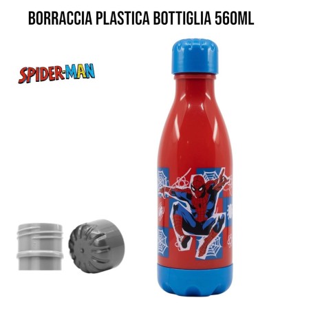 Borraccia Spiderman per Bambini 560 ml in Plastica con Tappo a Vite – Marvel Ufficiale, Bottiglia Riutilizzabile