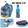 Set Asilo Bambini Stitch 4 Pezzi – Zaino 3D, Borraccia 560ml, Tovaglietta 30x40cm, Portamerenda Scuola e Tempo Libero