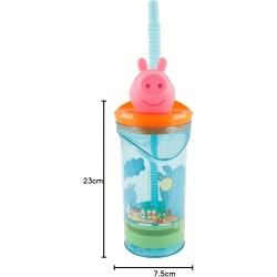 Bicchiere Bambini Peppa Pig 3D con Cannuccia Ripiegabile – 360 ml, BPA Free, Plastica Sicura – Tazza per Scuola e Tempo Libero
