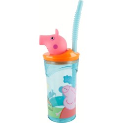 Bicchiere Bambini Peppa Pig 3D con Cannuccia Ripiegabile – 360 ml, BPA Free, Plastica Sicura – Tazza per Scuola e Tempo Libero
