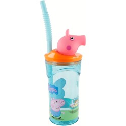 Bicchiere Bambini Peppa Pig 3D con Cannuccia Ripiegabile – 360 ml, BPA Free, Plastica Sicura – Tazza per Scuola e Tempo Libero
