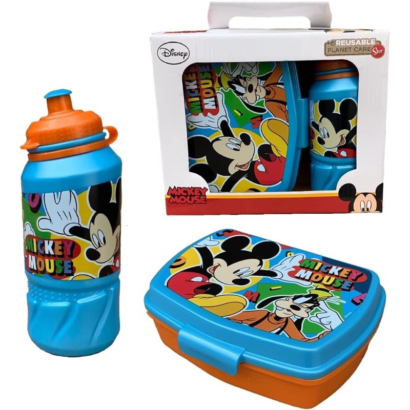 Set Pranzo Mickey Mouse Disney - Porta Merenda + Borraccia 400 ml - Scuola e Tempo Libero