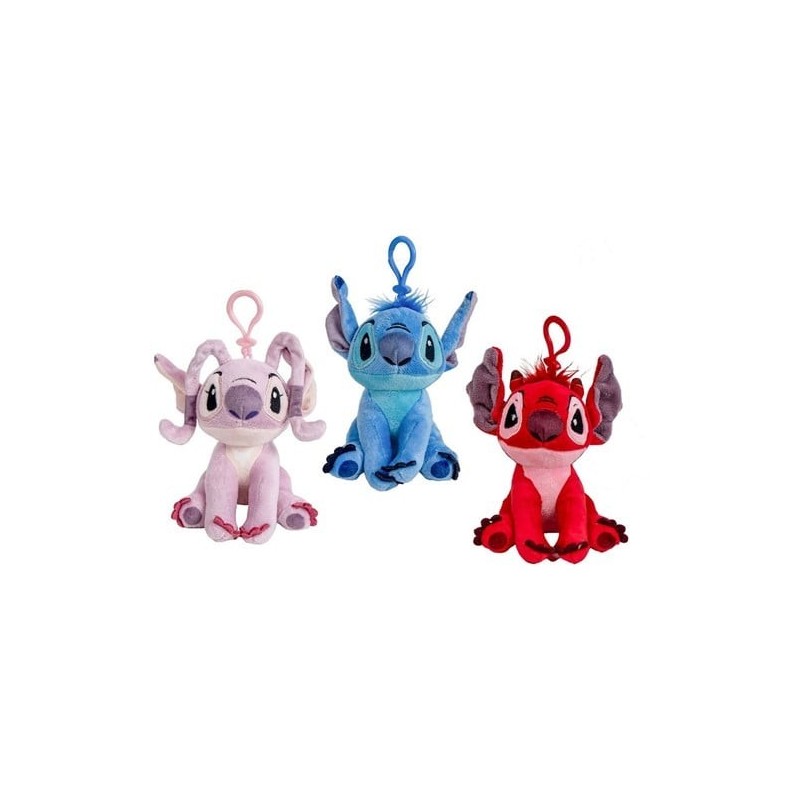 Peluche Disney Lilo & Stitch 13 cm – Plush Bagclip con Clip Stitch, Angel o Leroy Portachiavi Morbido