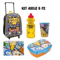 Kit Scuola Asilo Pokémon 5 Pezzi – Zaino Trolley 30 cm, Borraccia 420 ml, Bicchiere 260 ml, Tovaglietta e Portapranzo