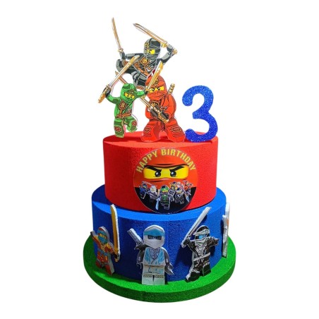 Torta di Compleanno NINJAGO Personalizzata con Nome ed Età – Torta Scenografica 3D Decorazione per Feste Bambini
