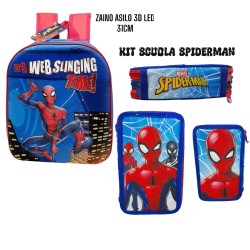 Kit Scuola Asilo Marvel Spiderman | Zaino 3D con LED + Astuccio 3 Zip Completo Giotto | Zainetto Uomo Ragno 32x26x11 cm