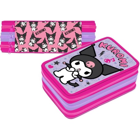 Astuccio Completo 3 Scomparti Hello Kitty e Kuromi – 44 Pezzi: Matite, Pennarelli, Penne, Forbici – Scuola Elementare,