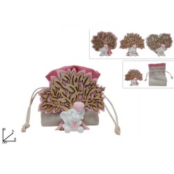 Sacchetto Albero della Vita con Elefante Rosa Portaoggetti in Tessuto 8x4x8 cm – Idea Regalo