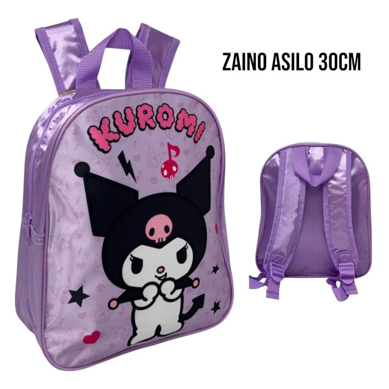 Zaino Scuola Bambina Kuromi 25x20x29 cm – Zainetto Asilo Elementari con Cerniera in Poliestere Resistente – Spallacci Regolabili