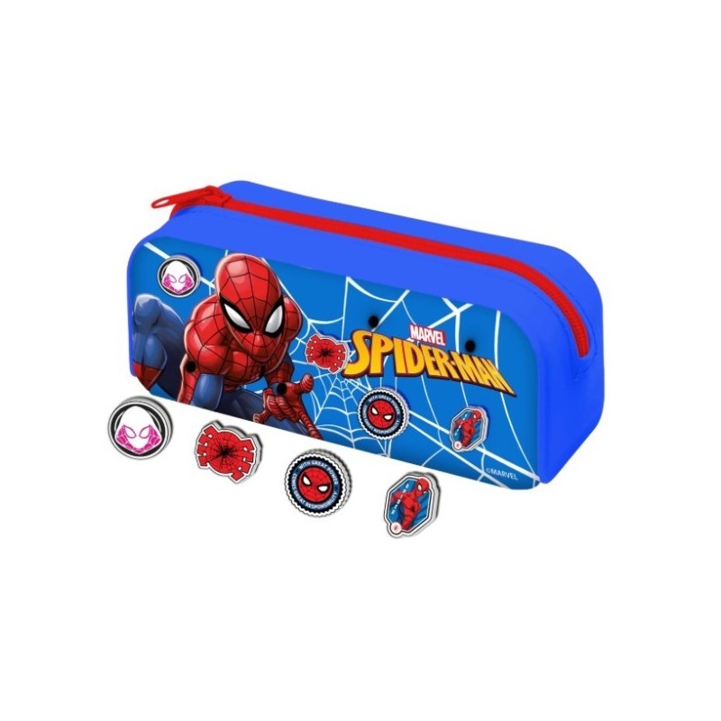 Astuccio Spiderman in Silicone con 4 Patch – Portacolori Marvel per Bambini, Scuola e Regali