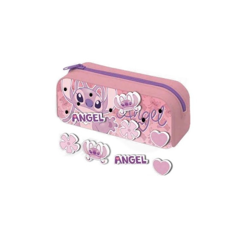 Stitch & Angel Astuccio Portacolori in Silicone con 4 Patch Rosa – Accessorio Scuola Bambina Disney