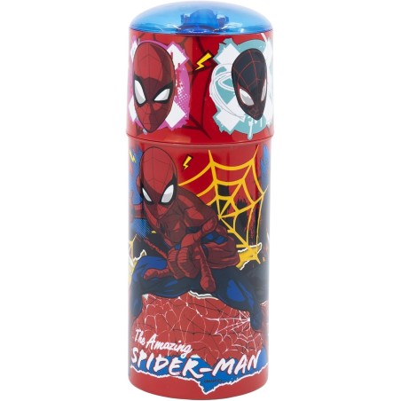 Borraccia Spiderman 350ml per Bambini Bottiglia in Plastica con Beccuccio Ripiegabile, Senza BPA Scuola e Tempo Libero